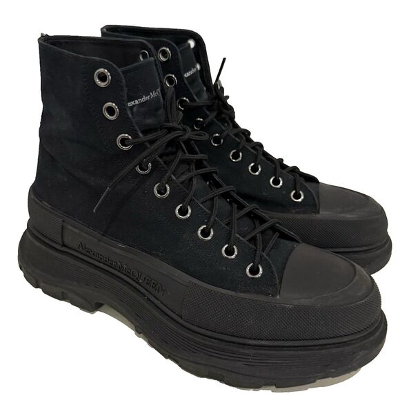 Alexander McQueen Canvas High Top Boots Black Lug Sole Sneakers EU 43.5 Designer main image 7